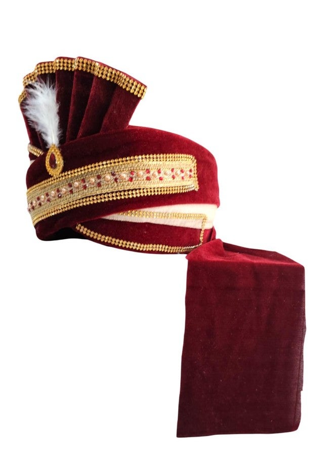BookMyCostume Maroon Indian Dulha Pagdi Safa with Brooch Indian Wedding Groom Turban for Adults - Image 2